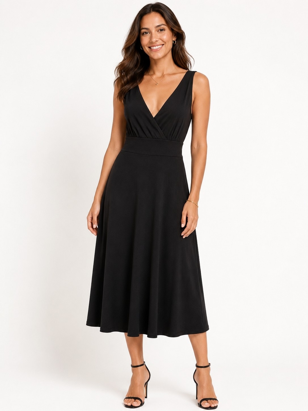 Studio Y Black V-Neck Sleeveless Midi Dress